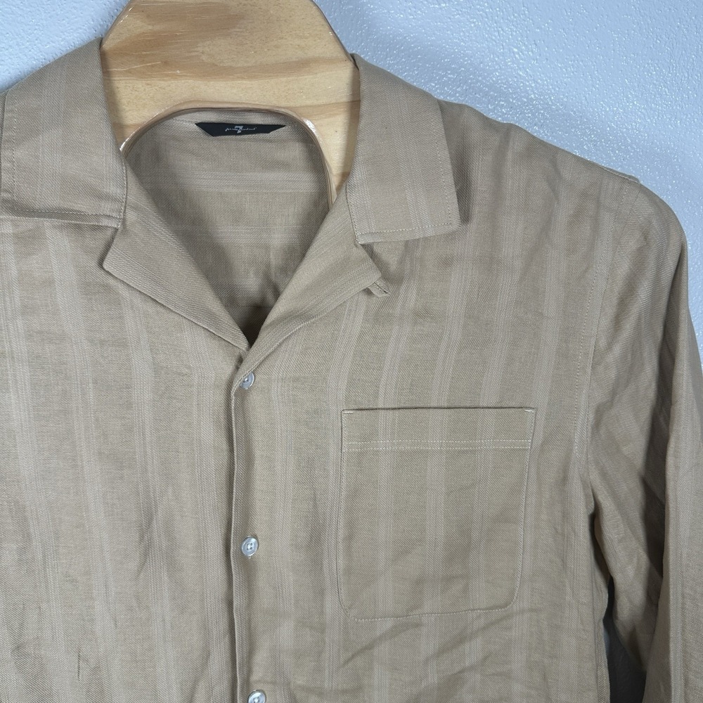 NEW 7‎ For All Mankind Men's Large Beige Linen Blend Button-up Camp Shirt Pocket